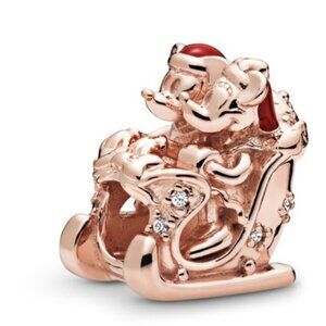 Brand New Retired Pandora x Disney Minnie and Mickey Christmas Sleigh Charm NWOT